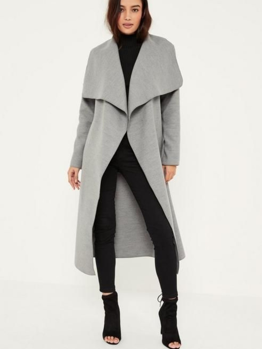Missguided Light Gray Draped Longline Coat Sz 4